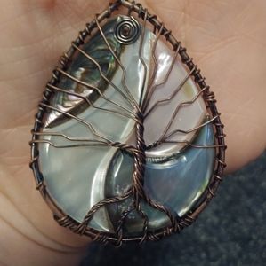 Tree of life abalone shell necklace